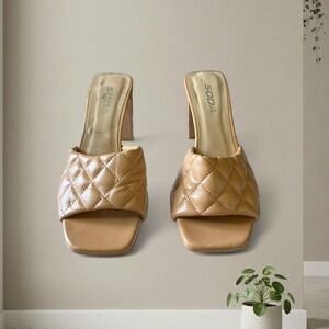Tan quilted faux leather block heel #heels